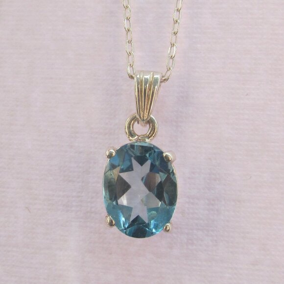 3 Carat Natural Blue Topaz Sterling silver Necklace - Picture 1 of 7